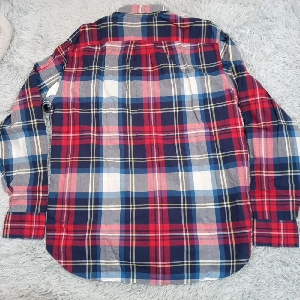 J. Crew Shirt Mens L Blue Woven Preppy Career Casual Plaid Pocket Button Up‎
